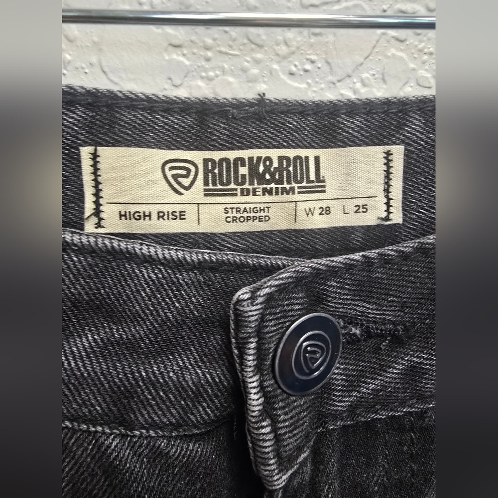Rock & Roll Denim NWT Dark Wash High Rise Fringe Hem Cropped Straight Leg Wester - Picture 12 of 14